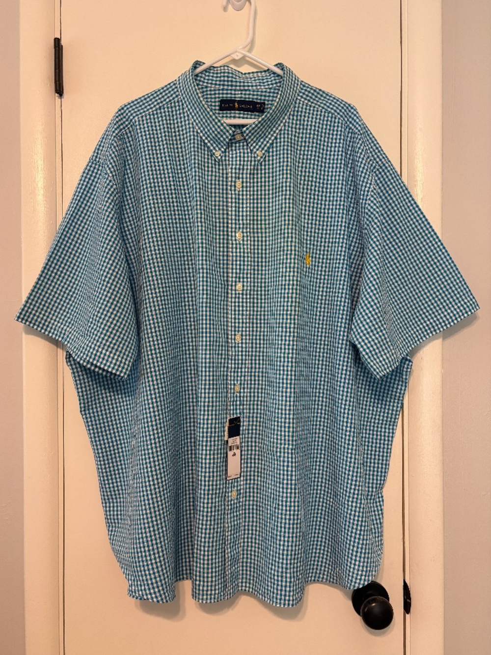 Ralph Lauren Polo Men's Blue Gingham Seersucker Button-Down Shirt 4XB Logo NWT